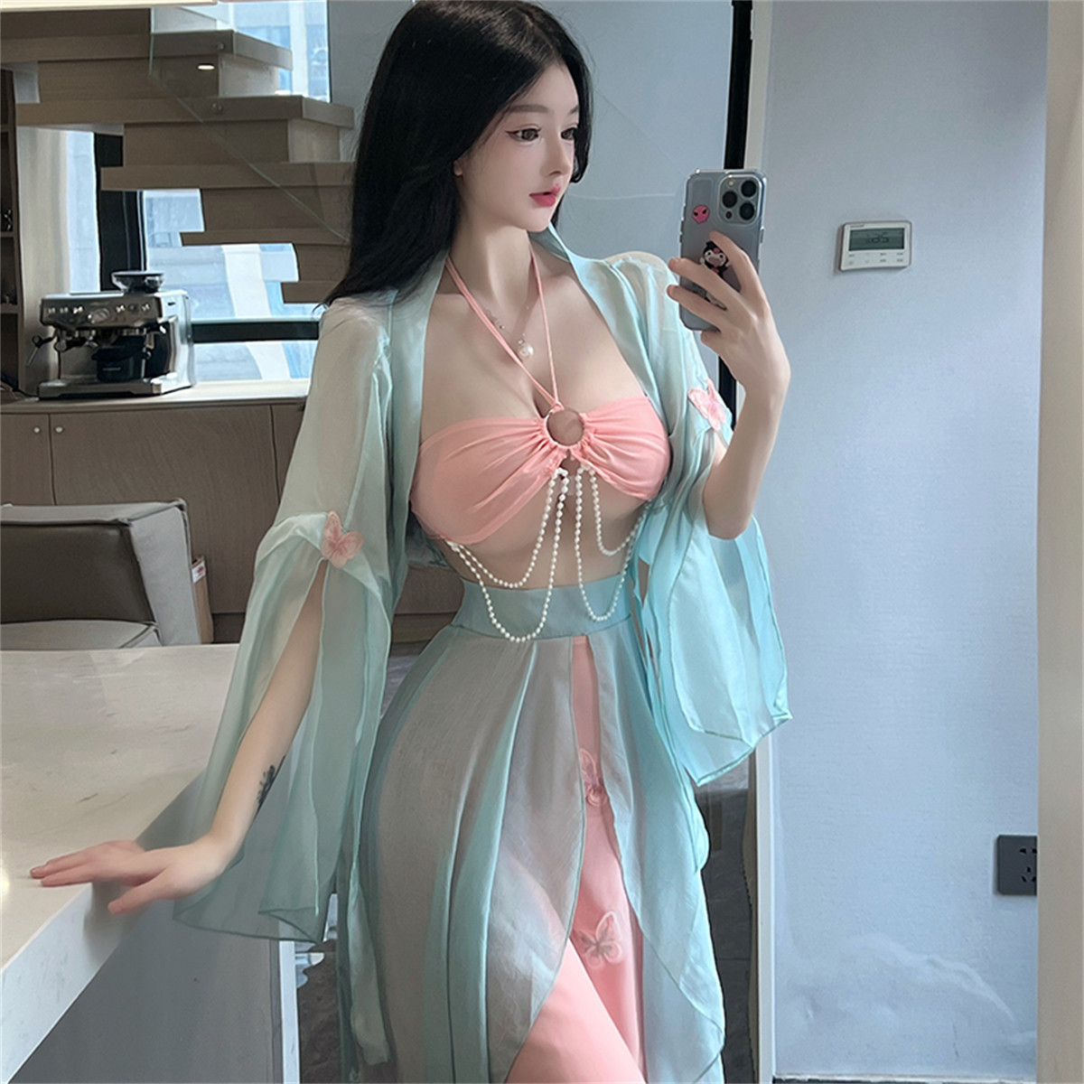 cutie:内衣女性感睡衣古风汉服链条透视女旗袍制服酒吧夜店风套装