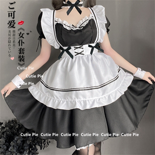 做你 猫内衣性感镂空日系围裙萝莉仆绑带长筒黑丝蕾丝边网红围裙