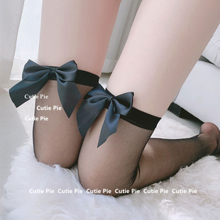 cutie：内衣性感高筒网袜丝袜蝴蝶结长筒袜透视女式 黑丝美腿套装