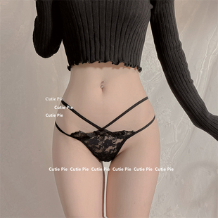 cutie：内裤 性感诱惑激情女开档免脱蕾丝网纱透视绑带花边 丁字裤