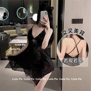 带胸垫蕾丝吊带镂空睡裙套装 cutie：性感睡衣女夏天新款 睡袍春秋
