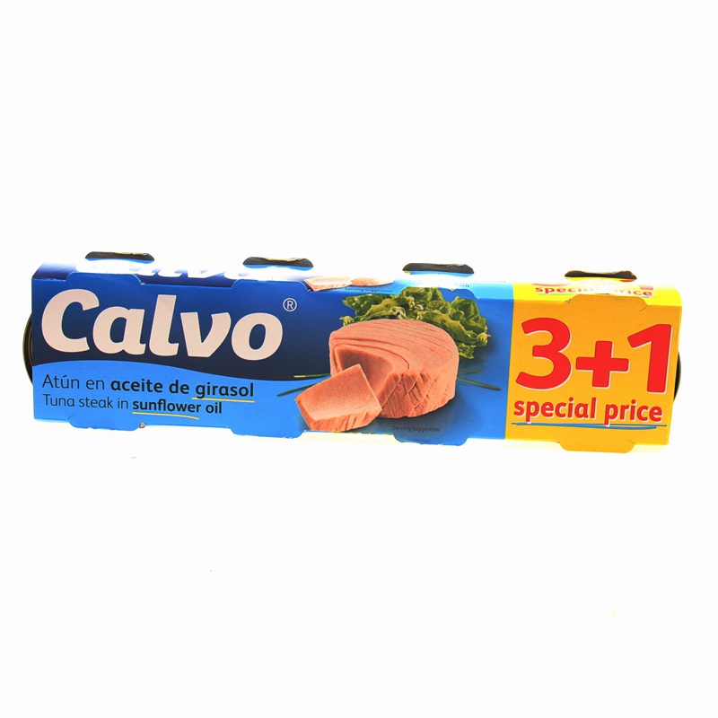 西班牙进口CALVO 凯芙葵花籽油浸金枪鱼罐头3+1分享装320g吞拿鱼