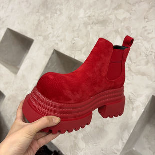 2025新马丁靴女英伦风复古切尔西靴磨砂皮糖果色真皮女鞋 211