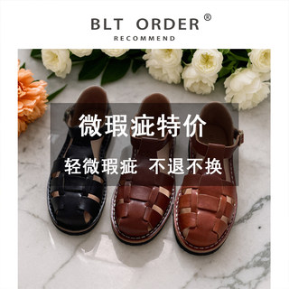 罗马凉鞋女款2025新款夏季外穿包头真皮猪笼鞋厚底复古平底松糕