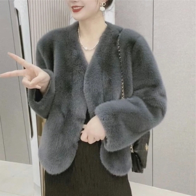 短款百搭水貂绒小网红毛绒外套2025兔毛外套秋冬仿皮草大衣女新款