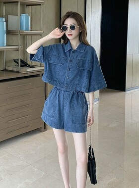 套装女外套牛仔短裤2026夏学生装韩版港风时尚百搭胖mm洋气两件套
