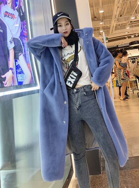 莱萨帝外套长款秋冬季加厚款女潮韩版水貂绒羊羔绒中长款大衣带帽