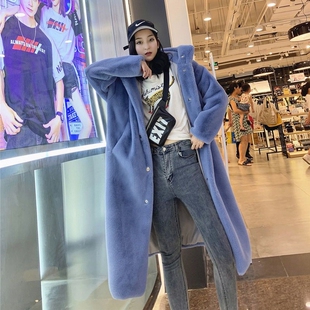 莱萨帝外套长款秋冬季加厚款女潮韩版水貂绒中长款大衣带帽