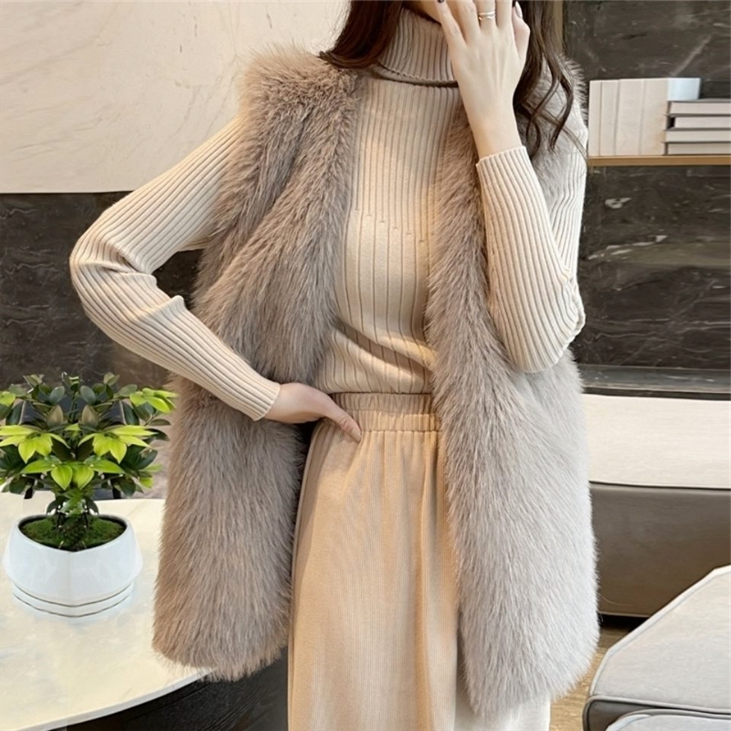 秋冬季新款皮草马甲中长款仿貉子毛编织背心时尚显瘦马夹坎肩2025