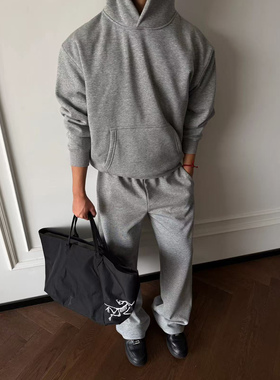 DSRG高级感通勤连帽卫衣套装加绒加厚奥利绒灰色卫裤运动两件套冬