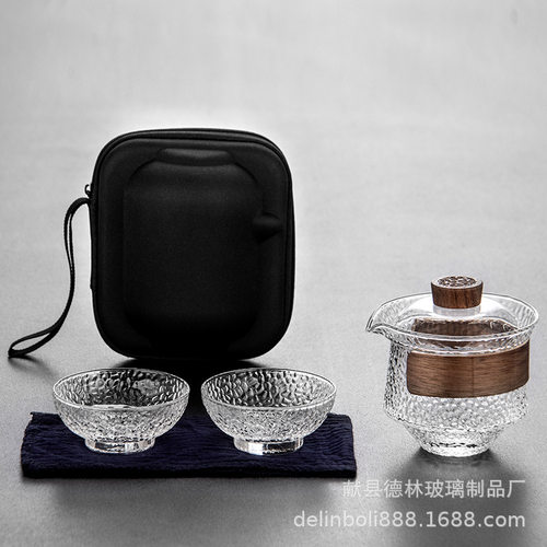 耐热玻璃快客杯一壶两杯旅行茶具套装便携户外办公室单双人泡茶