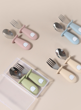 宝宝硅胶316不锈钢辅食叉勺 婴儿自主进食餐具学吃饭短柄卡通勺子