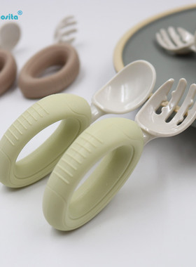 宝宝自主进食短柄叉勺带收纳盒 食品级硅胶PPSU学吃饭勺子叉餐具