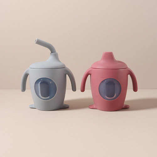 宝宝180ml带刻度硅胶学饮杯鸭嘴杯 婴儿可爱企鹅耐摔喝奶喝水杯子