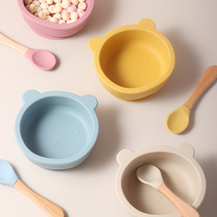 宝宝硅胶吸盘辅食碗婴儿学吃饭吃米糊餐具儿童餐厅专用碗叉勺套装