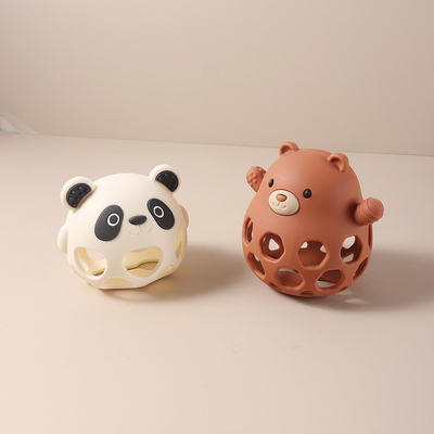 婴儿硅胶立体卡通小熊猫牙胶练习抓握能力锻炼精细动作玩具咬咬乐