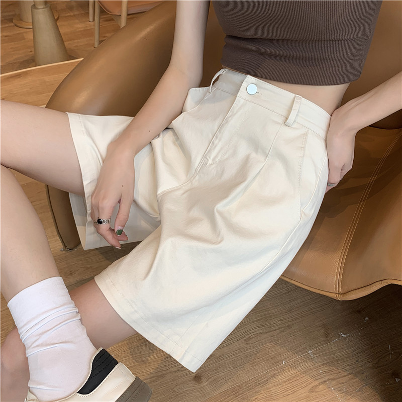 冰丝工装短裤女夏季薄款高腰宽松a字直筒西装休闲中裤阔腿五分裤