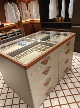 定制poliform轻奢衣帽间皮革中岛柜家用首饰展示柜多功能储物柜