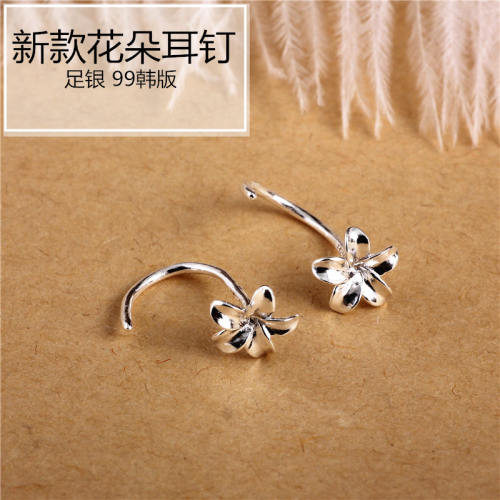 990足银纯银朵花儿女花瓣耳饰品