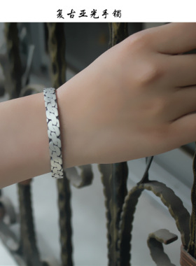 情侣麻花开口纯银手镯复古送生日