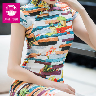 （）改良旗袍短款 夏季新款旗袍 时尚印花短款日常可穿小个子