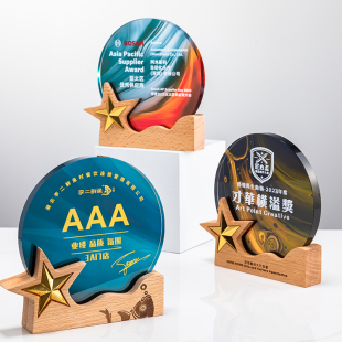 木质水晶奖杯创意定制订做年终销售冠军优秀员工奖牌纪念颁奖刻字