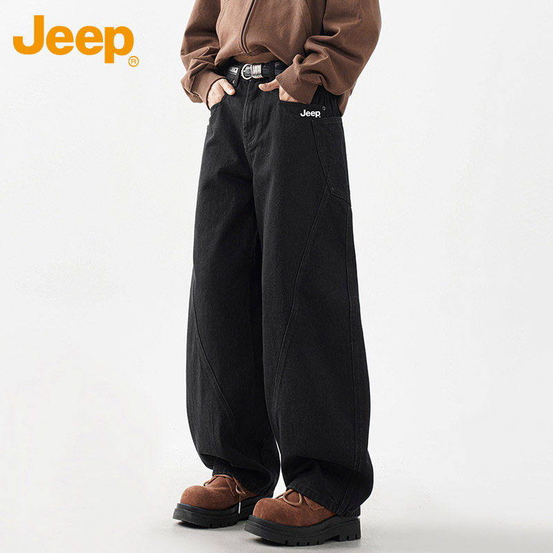 JEEP吉普 美式风牛仔裤男百搭高街长裤宽松休闲直筒阔腿弯刀裤,男装,牛仔裤,淘宝优惠券,粉丝福利购,淘宝优惠卷