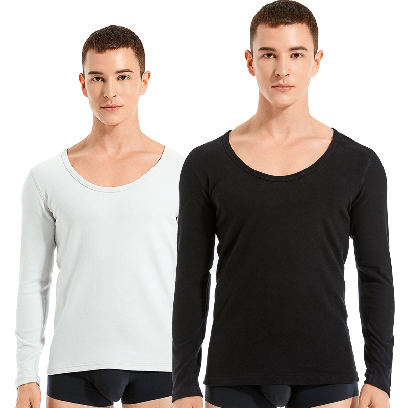 【15年老店】保暖内衣上衣男德绒超低领打底衫大领口低胸秋衣U领