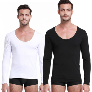 超低领保暖内衣秋衣紧身大领口隐形打底衫 男士 U领 15年老店