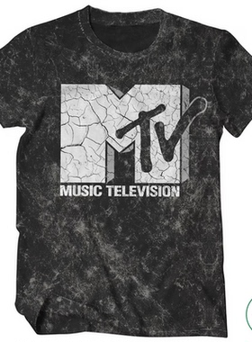 夏季新款MTV LOGO音乐复古美式街头潮流水洗宽松oversize直喷T恤