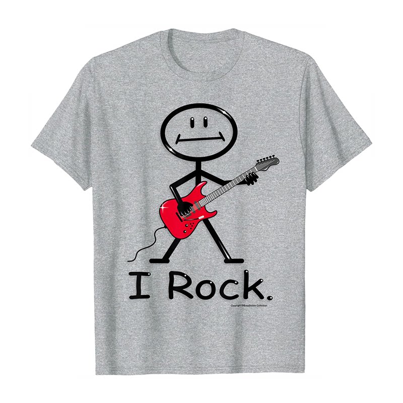 I rock火柴人音乐卡通弹吉他摇滚美式休闲简约宽松直喷男T恤短袖