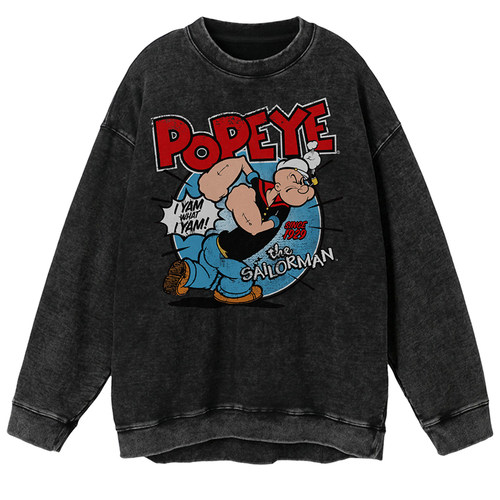 Popeye大力水手美式水洗圆领卫衣
