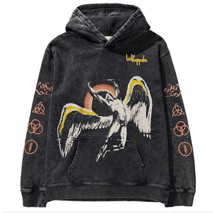 秋冬新品齐柏林飞艇乐队Led Zeppelin专辑摇滚水洗复古连帽卫衣男