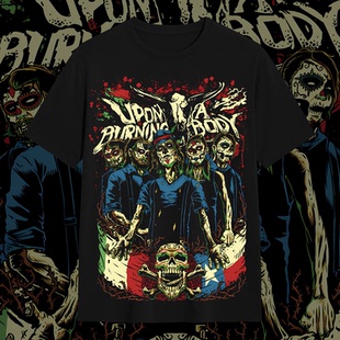 Upon A Burning Body燃烧之躯乐队摇滚暗黑风骷髅美式高街短袖T恤