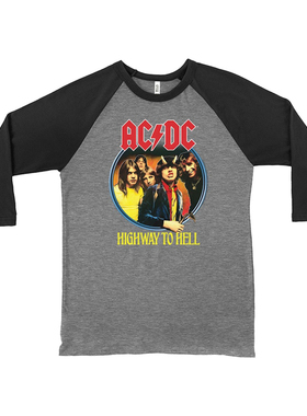 秋冬ACDC乐队摇滚美式复古高街vintage美式复古插肩长袖T恤