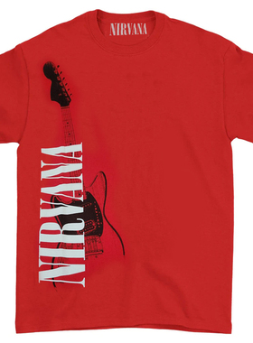 2022新款涅槃乐队nirvana科特 柯本红色吉他手图案红色短袖T恤男