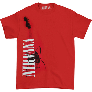 2022新款涅槃乐队nirvana科特 柯本红色吉他手图案红色短袖T恤男