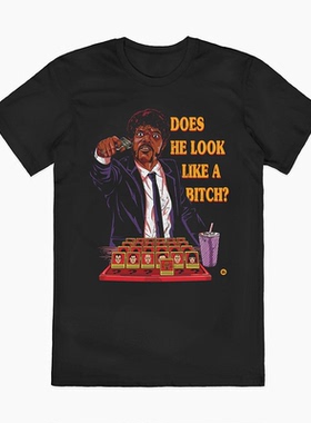 好莱坞经典电影低俗小说联名复古黄色美式高街oversizeT恤