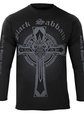 秋季Black Sabbath黑色安息日乐队摇滚暗黑蝙蝠吉他美式长袖T恤男