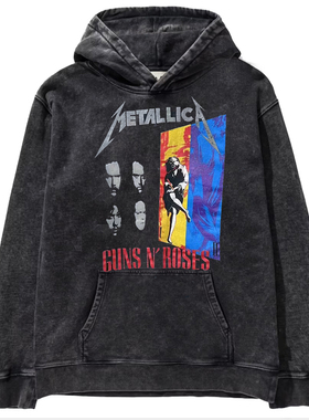 Metallica金属乐队James Hetfield朋克做旧水洗复古蜡染连帽卫衣
