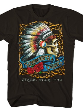 Grateful Dead感恩而死乐队Warlocks印地安骷髅摇滚朋克机车男T恤