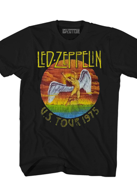 齐柏林飞艇乐队 Led Zeppelin 短袖T恤男士复古纯棉夏季T恤黑色