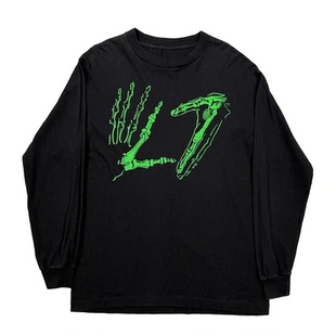 FRUIT SIGN THE 秋T恤男 骷髅手印花L7BONE LOOM纯棉长袖 HAND