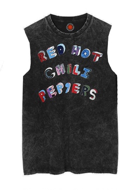 红辣椒乐队Red Hot Chili Peppers摇滚做旧水洗复古蜡染无袖T恤