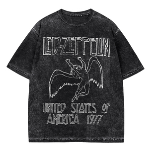 Led Zeppelin齐柏林飞艇乐队摇滚美式复古水洗数码直喷男宽松T恤