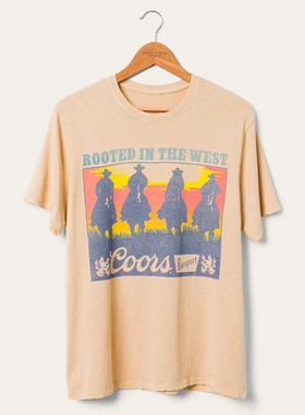 rooted in the west根植于西方西部牛仔骑马日落美式休闲直喷短袖