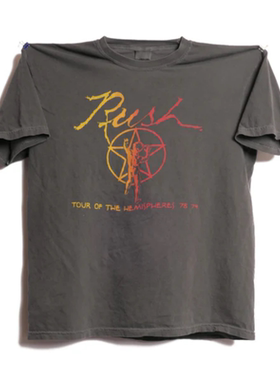 前卫摇滚Rush乐队Hemispheres数码印花美式复古重磅轻水洗短袖T恤
