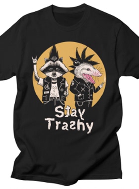 Stay Trashy 经典卡通动漫插画 oversize高街vintage直喷短袖T恤