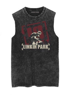 LINKIN PARK林肯公园涂鸦艺街边士兵金属乐队做旧水洗蜡染无袖T恤