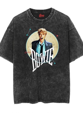 摇滚歌手大卫 鲍伊 David Bowie Face 做旧水洗复古蜡染短袖T恤